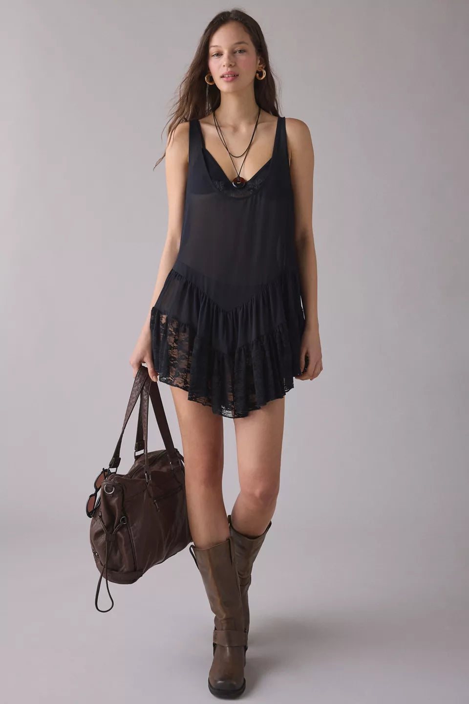 Women's River Ruffle Lace Trim Slip Dress