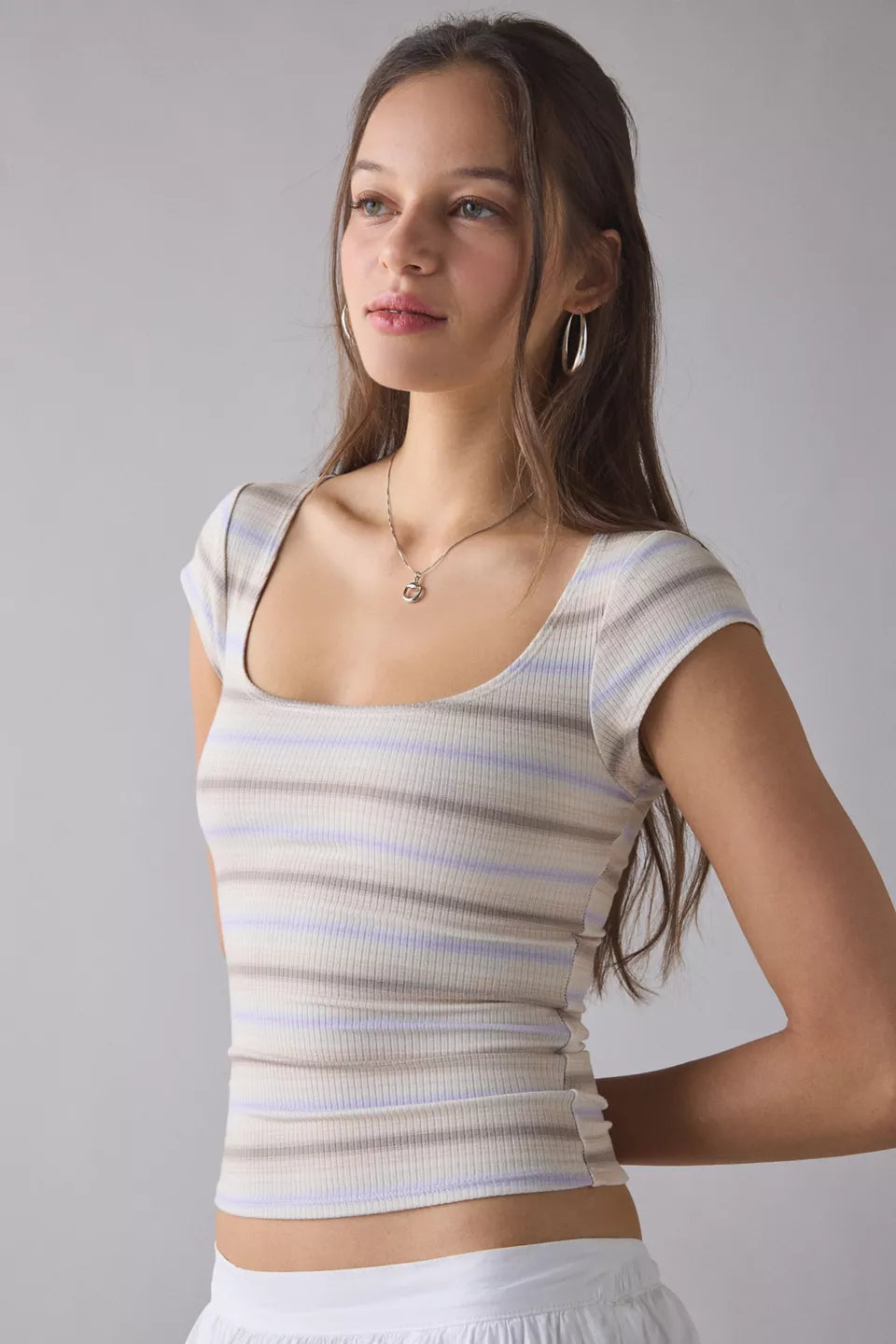 BDG Women's Drew Cap Sleeve Square Neck Cropped Tee