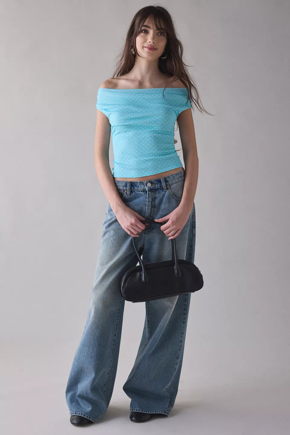 Urban Outfitters Women's Fia Mesh Off-The-Shoulder Crop Top