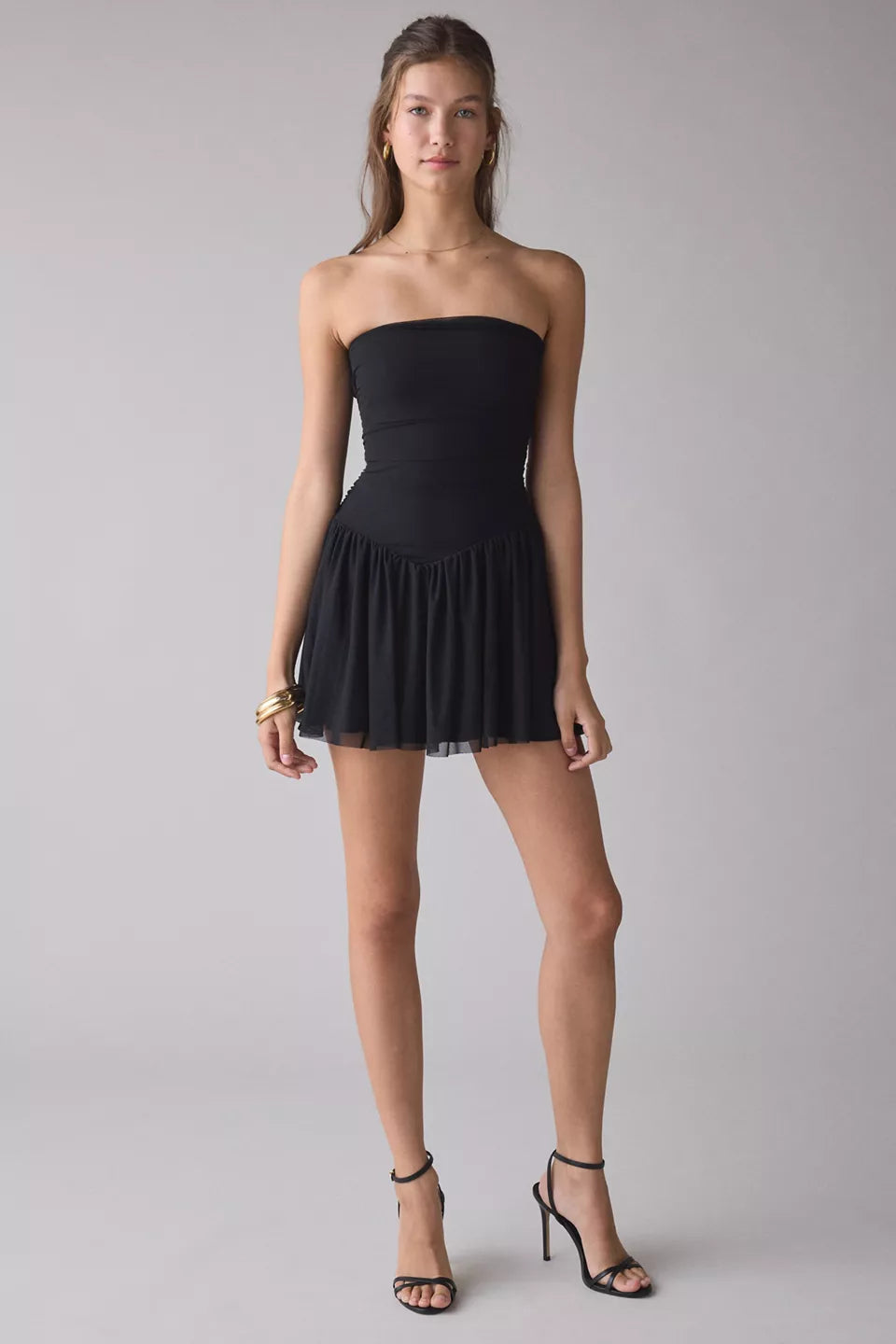 Women's Modern Mesh Basque Waist Strapless Mini Dress