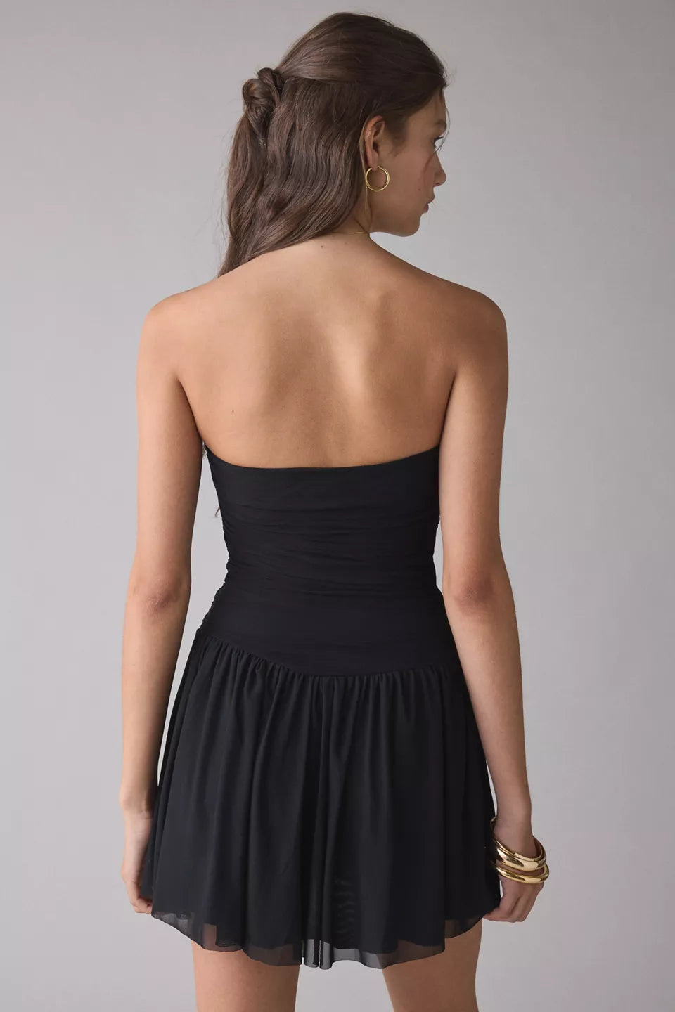 Women's Modern Mesh Basque Waist Strapless Mini Dress