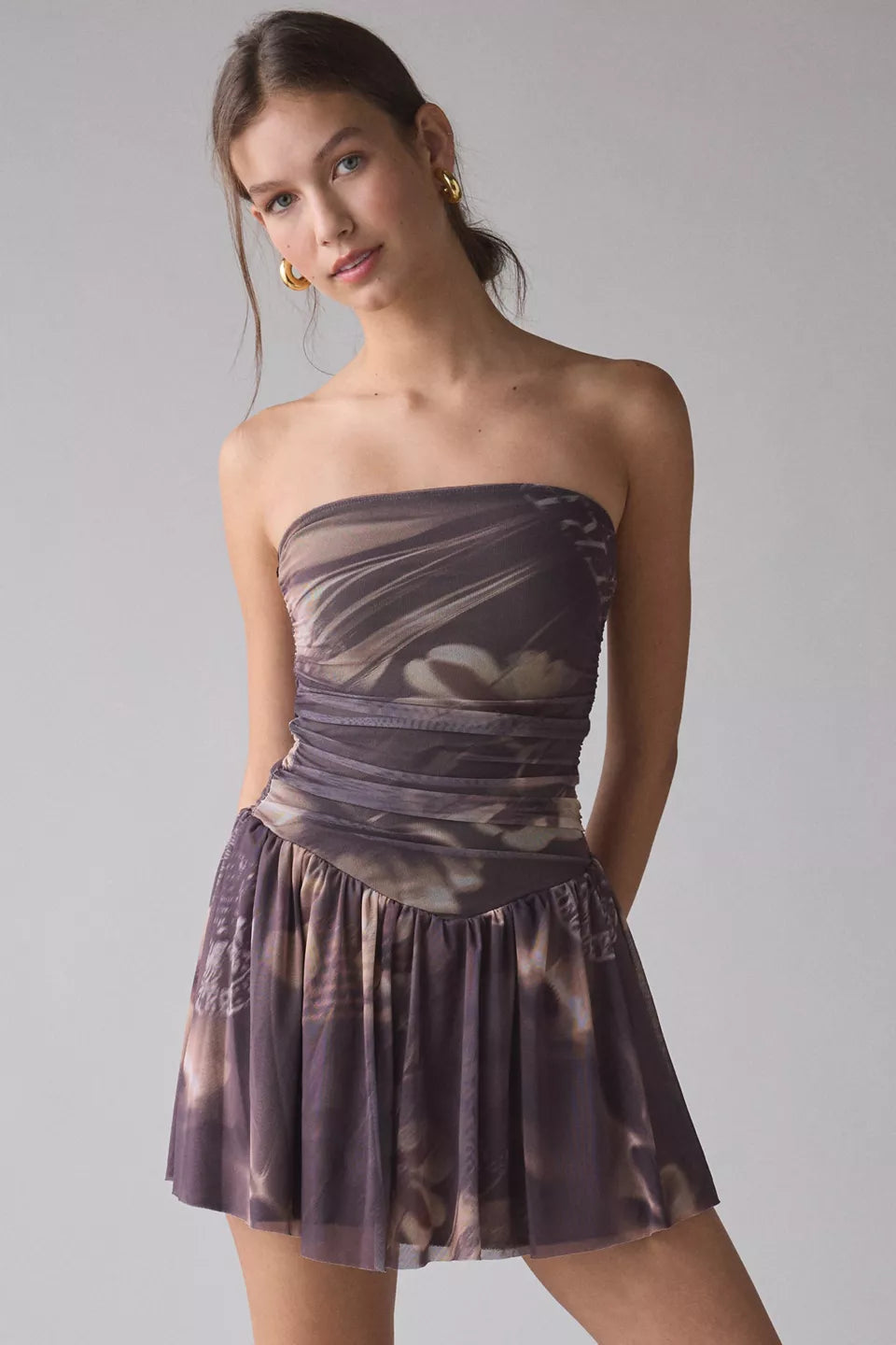 Women's Modern Mesh Basque Waist Strapless Mini Dress