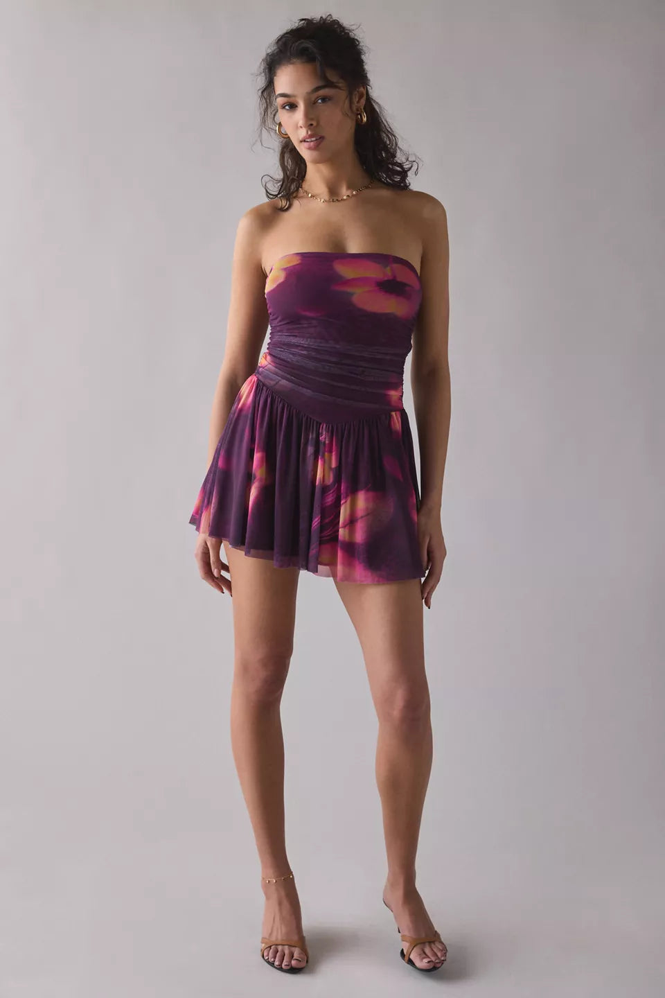 Women's Modern Mesh Basque Waist Strapless Mini Dress