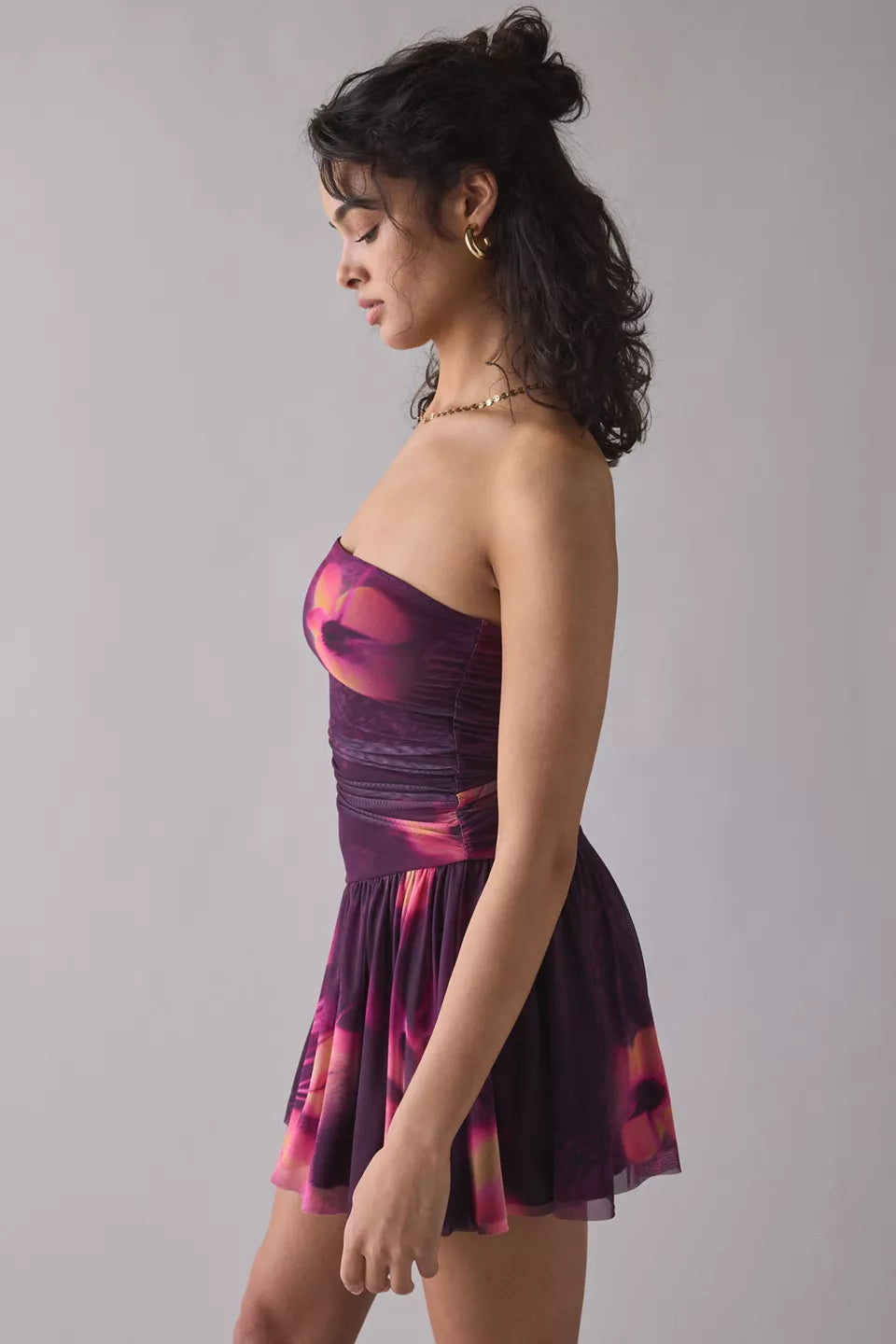 Women's Modern Mesh Basque Waist Strapless Mini Dress