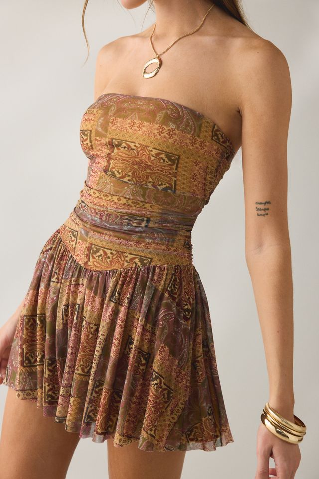Urban Outfitters Modern Mesh Basque Waist Strapless Mini Dress