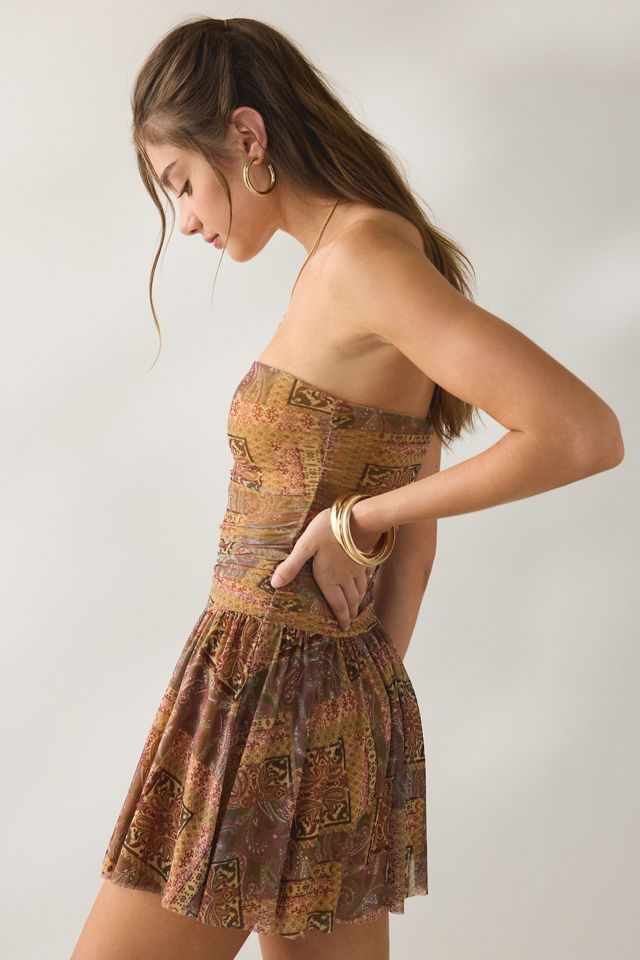Urban Outfitters Modern Mesh Basque Waist Strapless Mini Dress