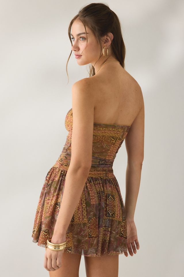 Urban Outfitters Modern Mesh Basque Waist Strapless Mini Dress