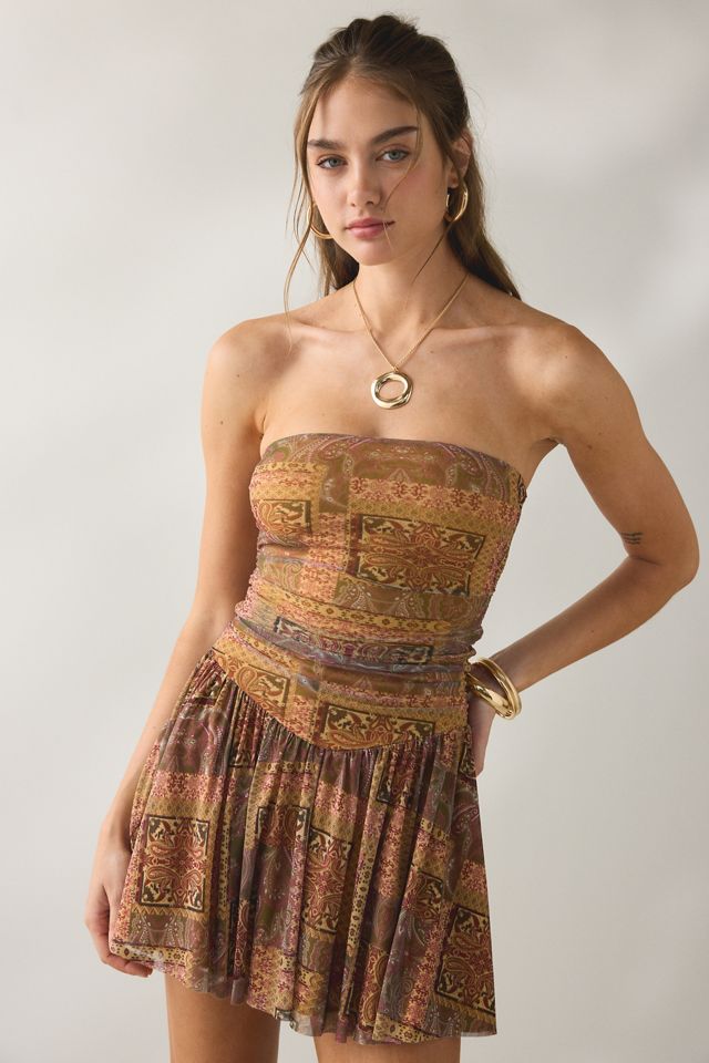Urban Outfitters Modern Mesh Basque Waist Strapless Mini Dress