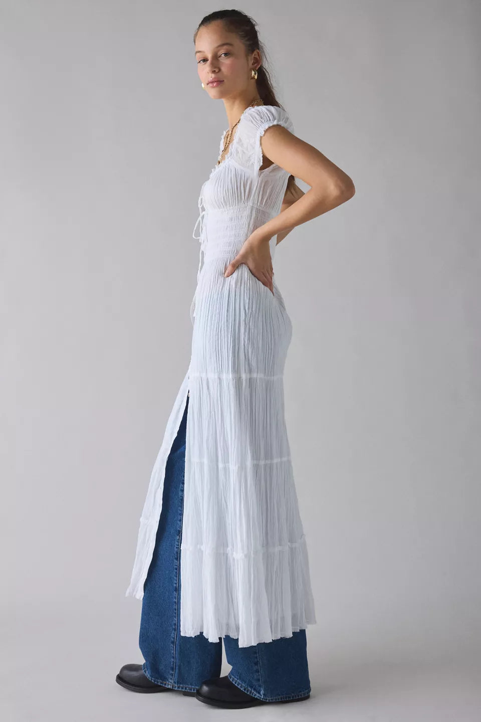 Women's Samira Puff Sleeve Smocked Button-Front Layering Maxi Dress