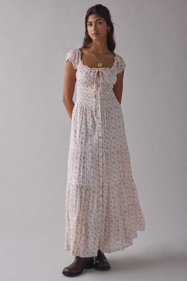 Kimchi Blue Women's Samira Puff Sleeve Smocked Button-Front Layering Maxi Dress