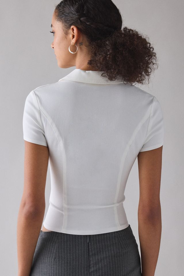 Urban Outfitters Women's Ledia Slim Short Sleeve Zip-Front Shirt