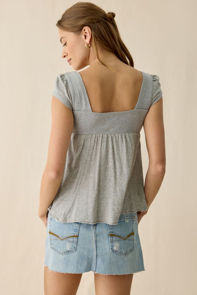 BDG Sawyer Lace Trim Short Sleeve Babydoll Top
