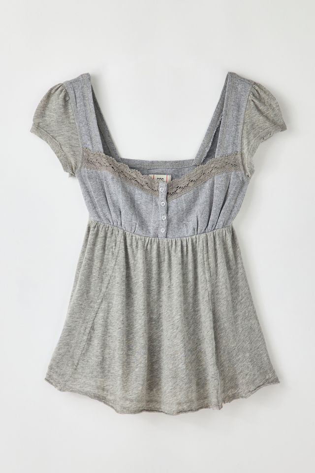 BDG Sawyer Lace Trim Short Sleeve Babydoll Top