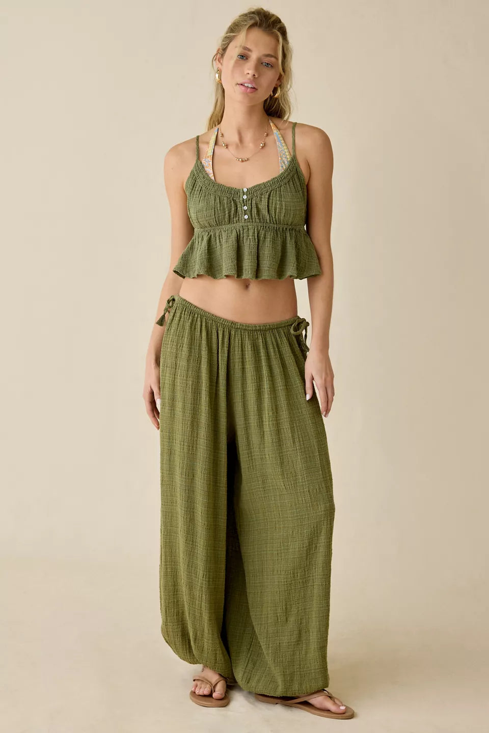 Out From Under Women's Golden Hour Tie-Strap Cropped Babydoll Cami