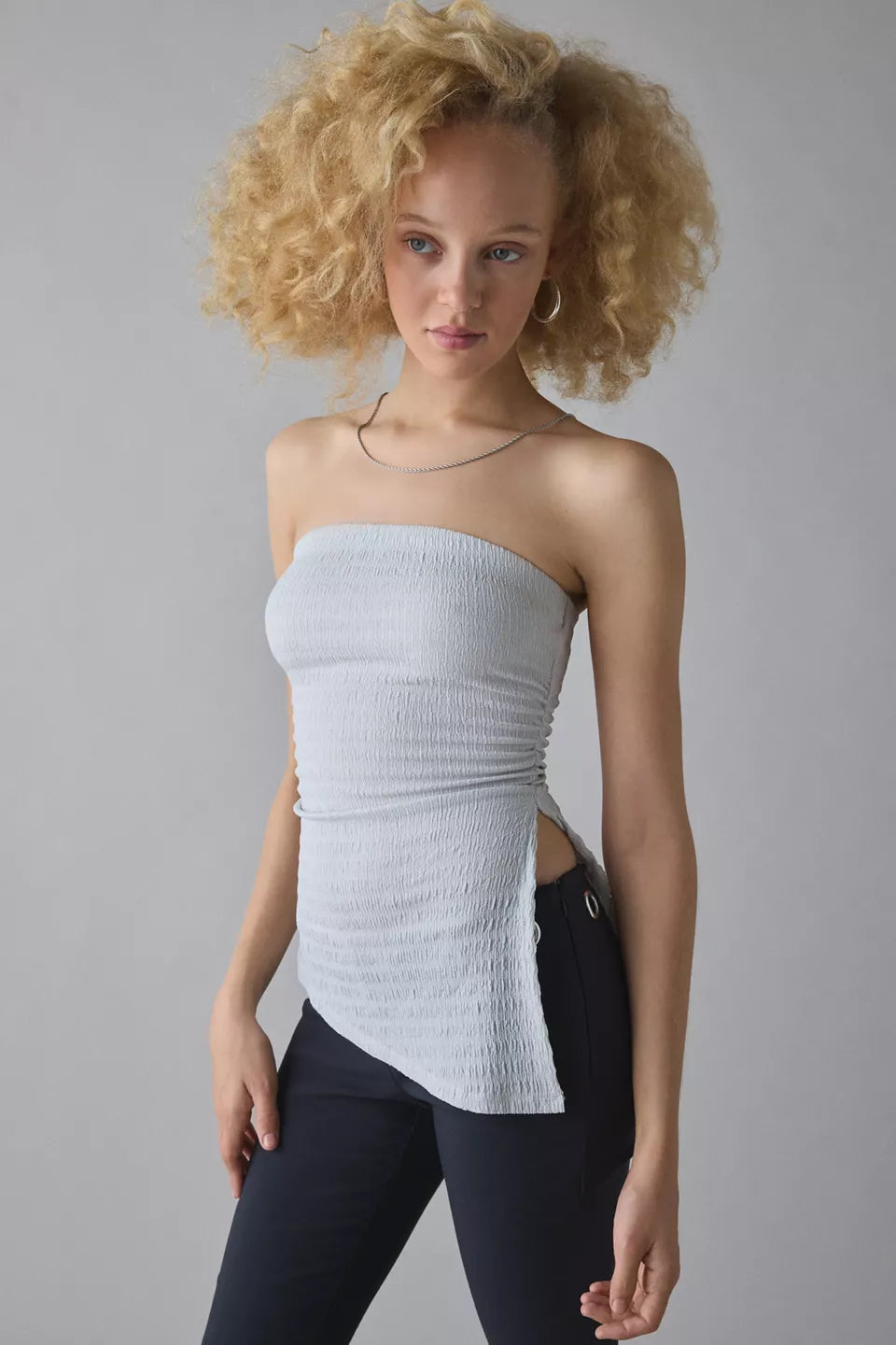 UO Afterparty Asymmetric Side-Slit Flyaway Tube Top