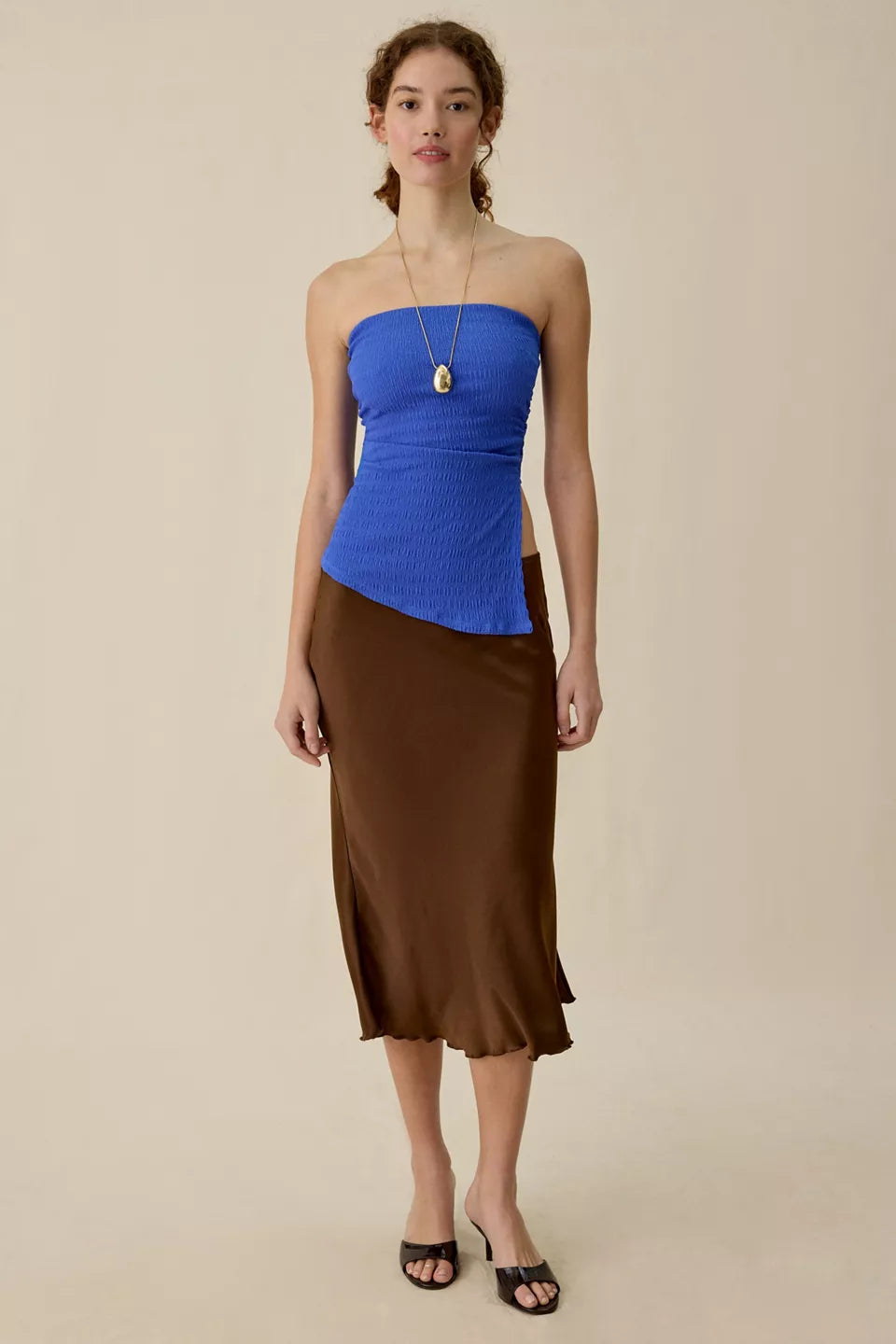 UO Afterparty Asymmetric Side-Slit Flyaway Tube Top