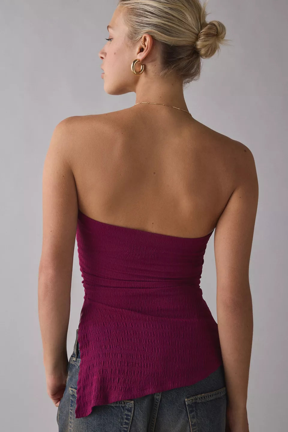 UO Afterparty Asymmetric Side-Slit Flyaway Tube Top