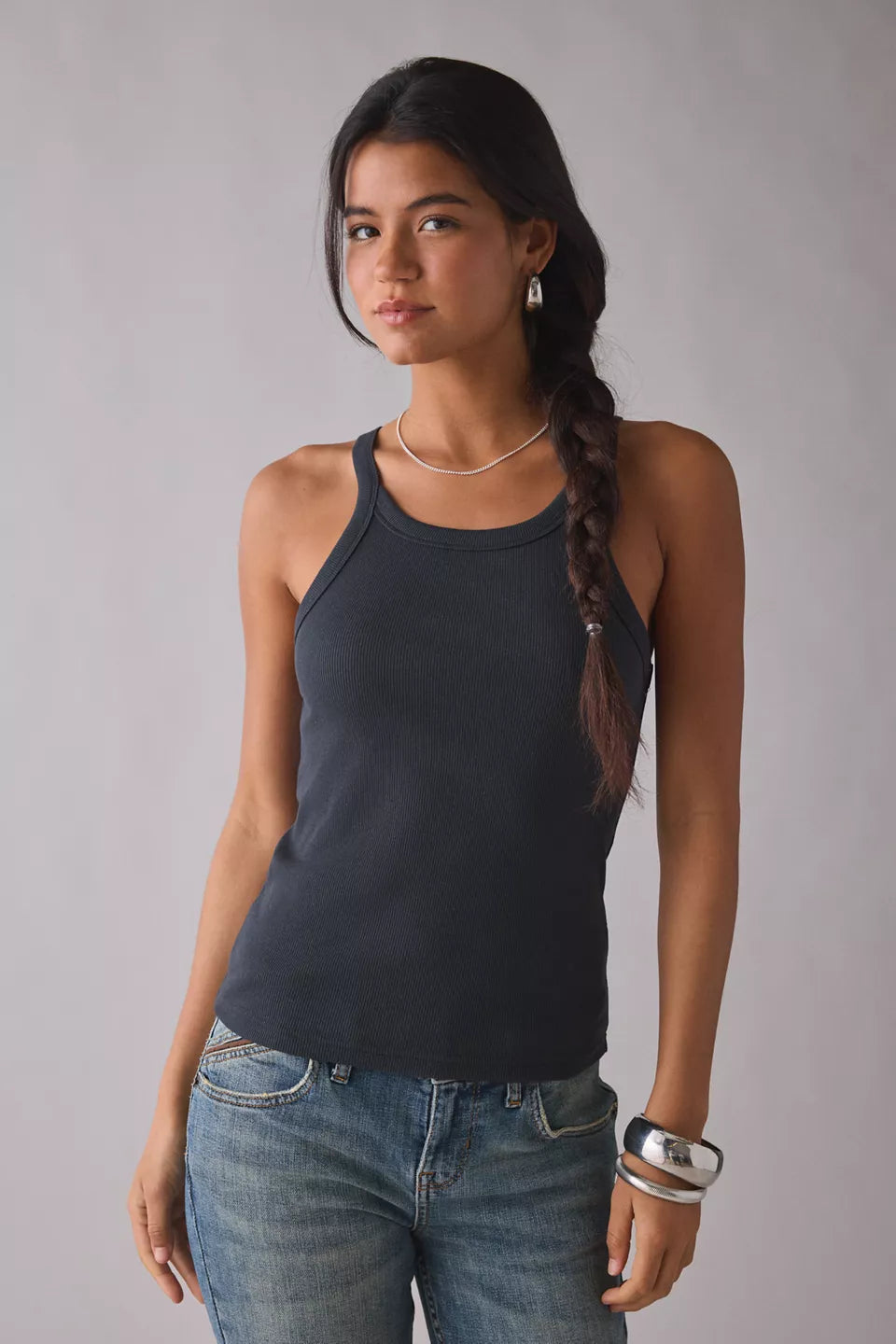 BDG Women's Off-Duty Ribbed Round Neck Tank Top