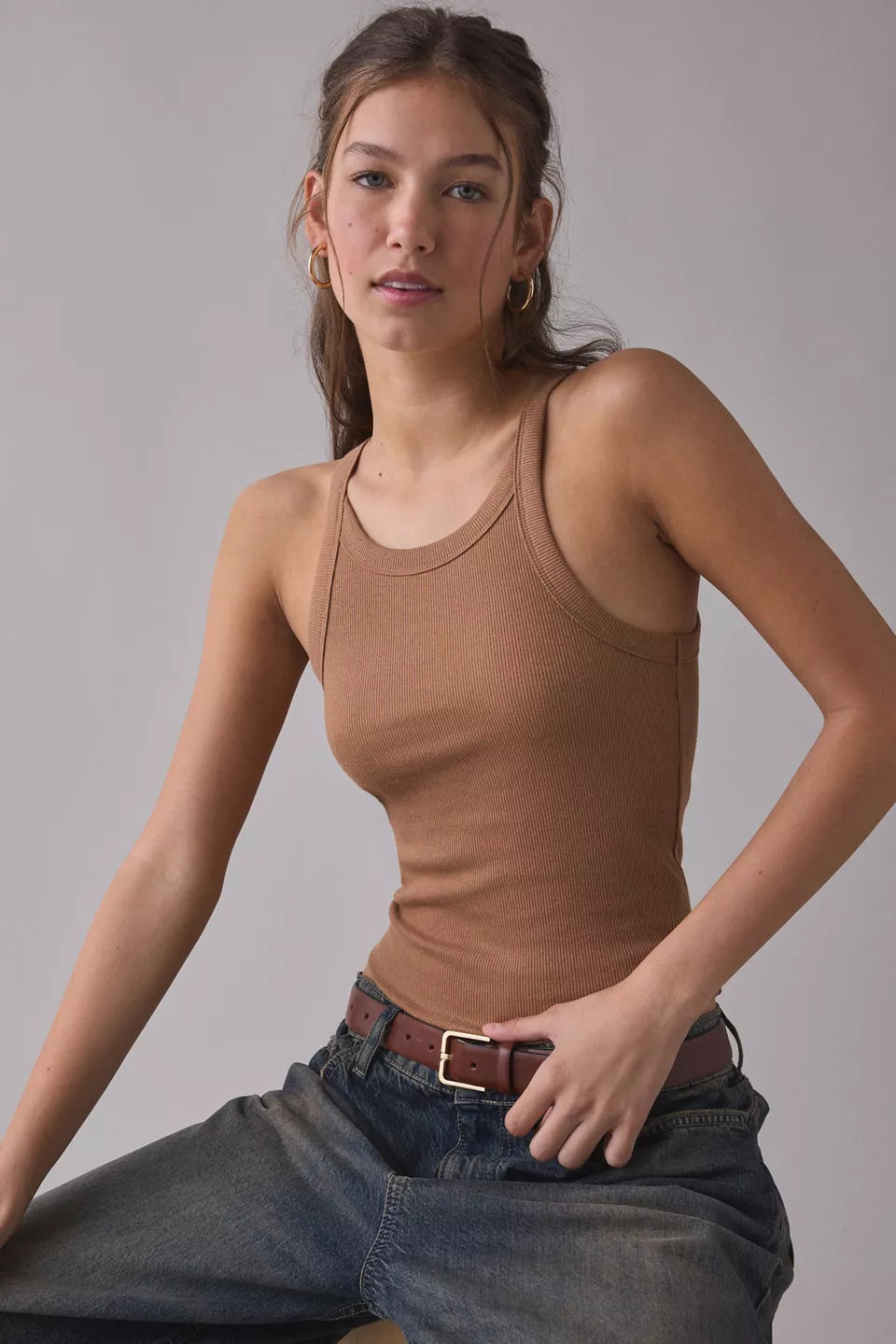 BDG Women's Off-Duty Ribbed Round Neck Tank Top
