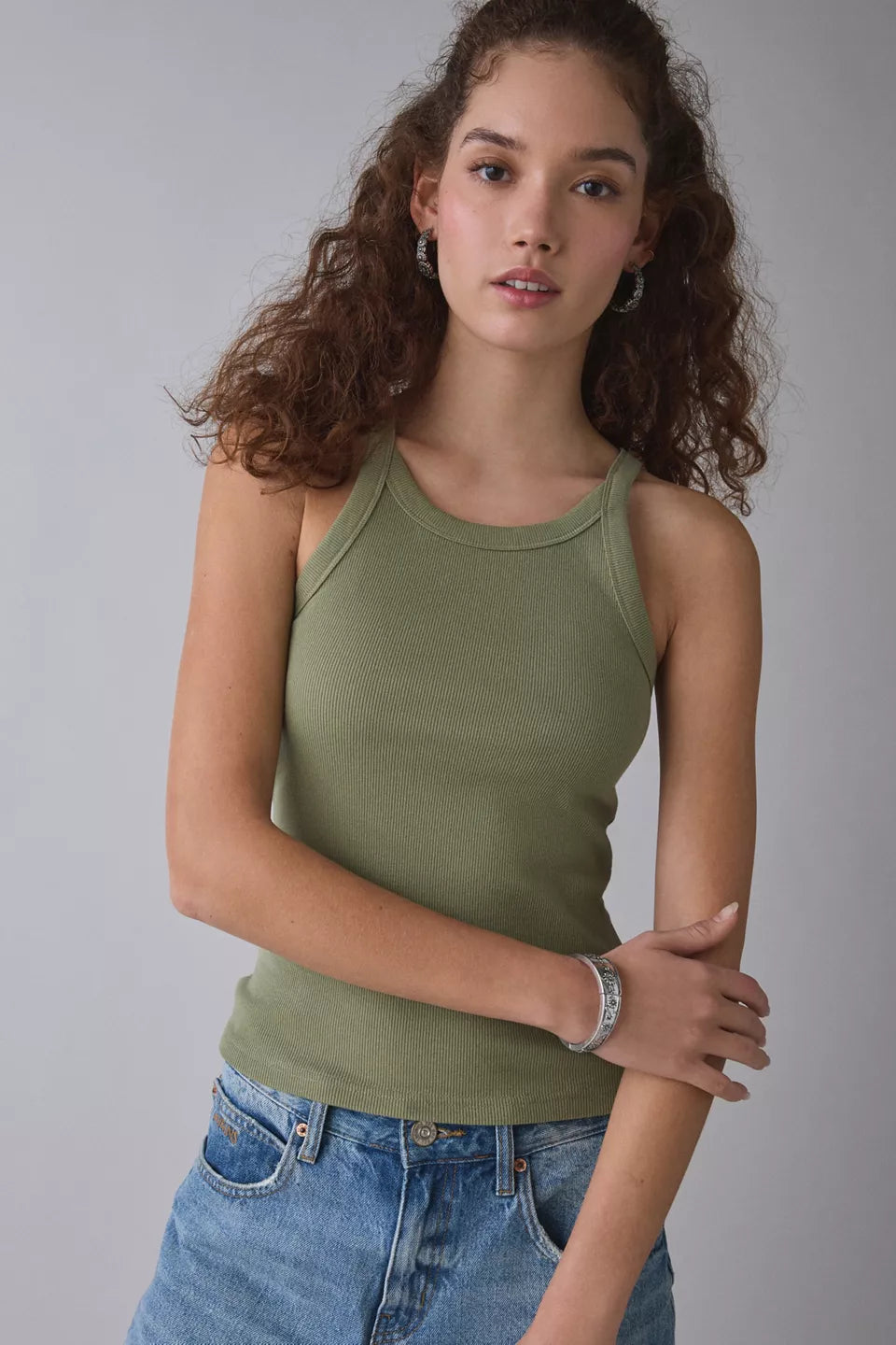 BDG Women's Off-Duty Ribbed Round Neck Tank Top