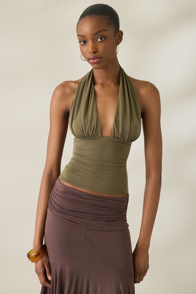 Urban Outfitters Women's Party For You Jersey Knit Plunging Halter Top