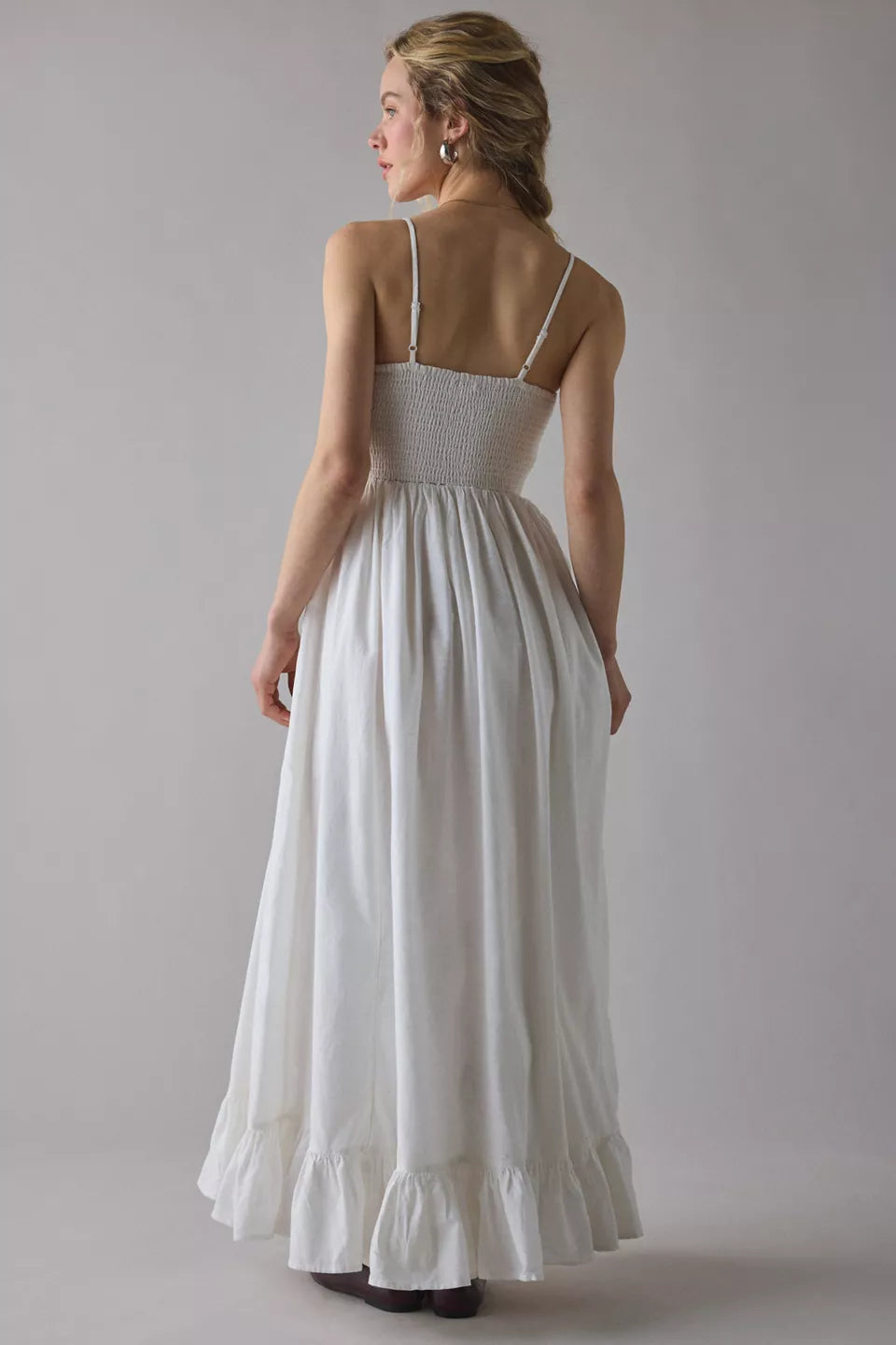 Women's Keepsake Tie-Front Smocked Cotton Maxi Dress