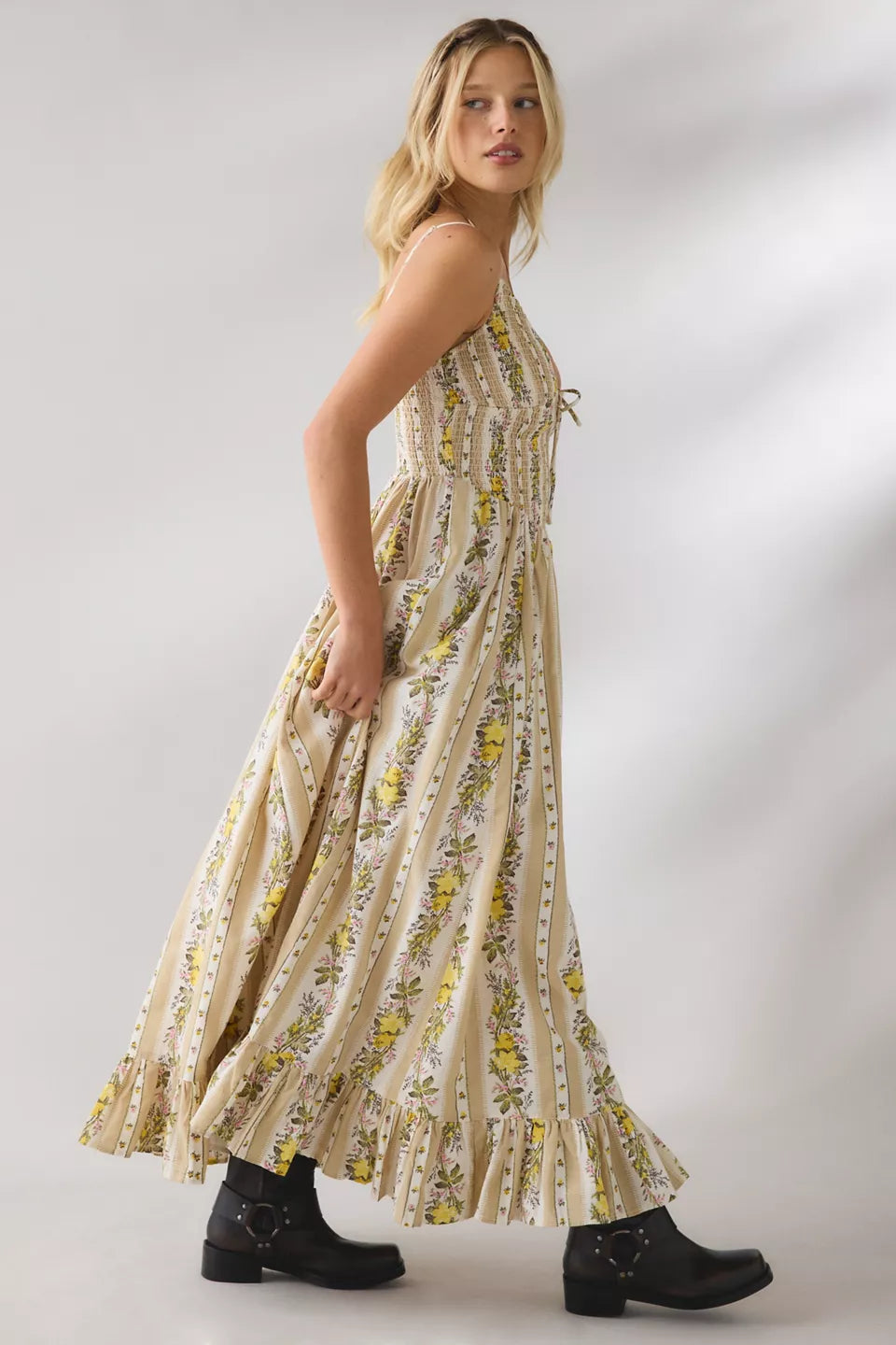Women's Keepsake Tie-Front Smocked Cotton Maxi Dress