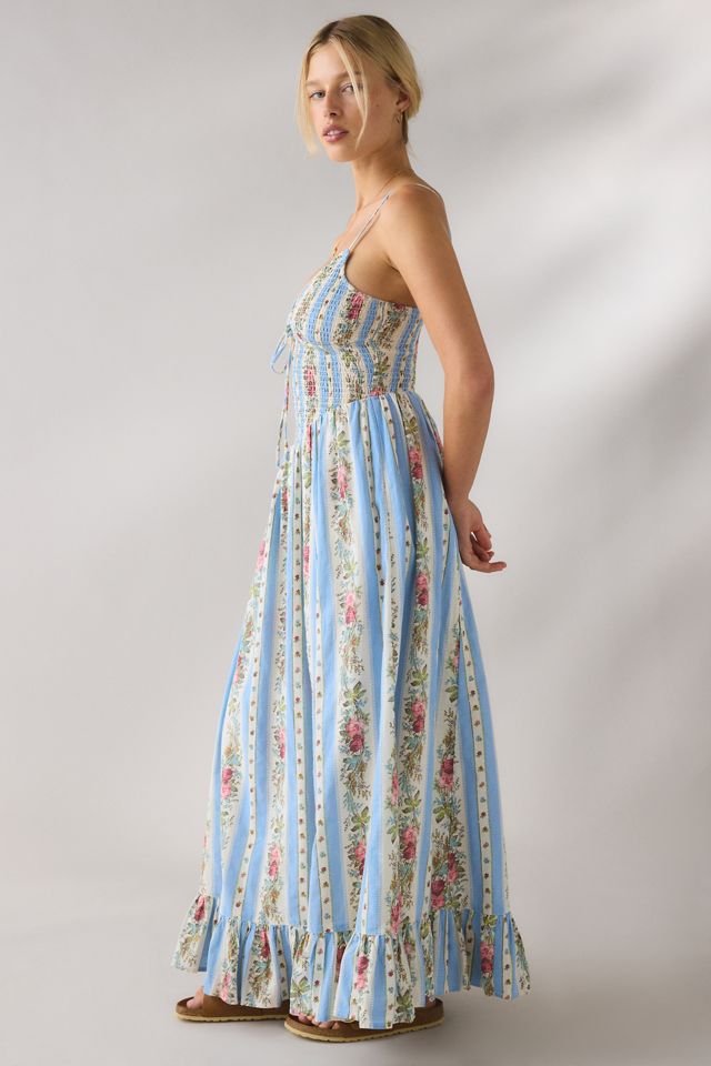 Kimchi Blue Women's Keepsake Tie-Front Smocked Cotton Maxi Dress