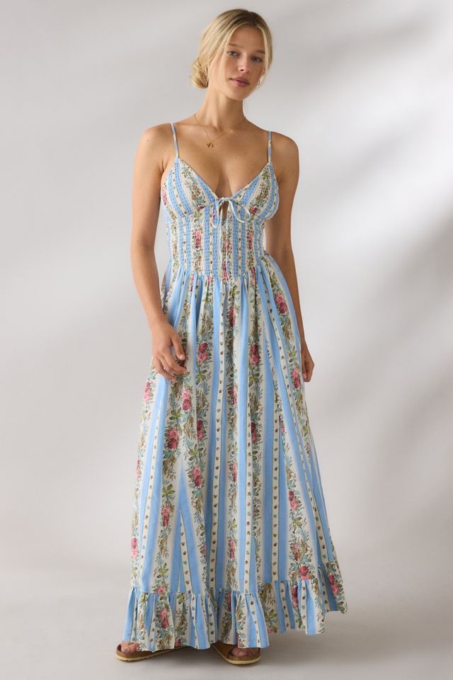 Kimchi Blue Women's Keepsake Tie-Front Smocked Cotton Maxi Dress