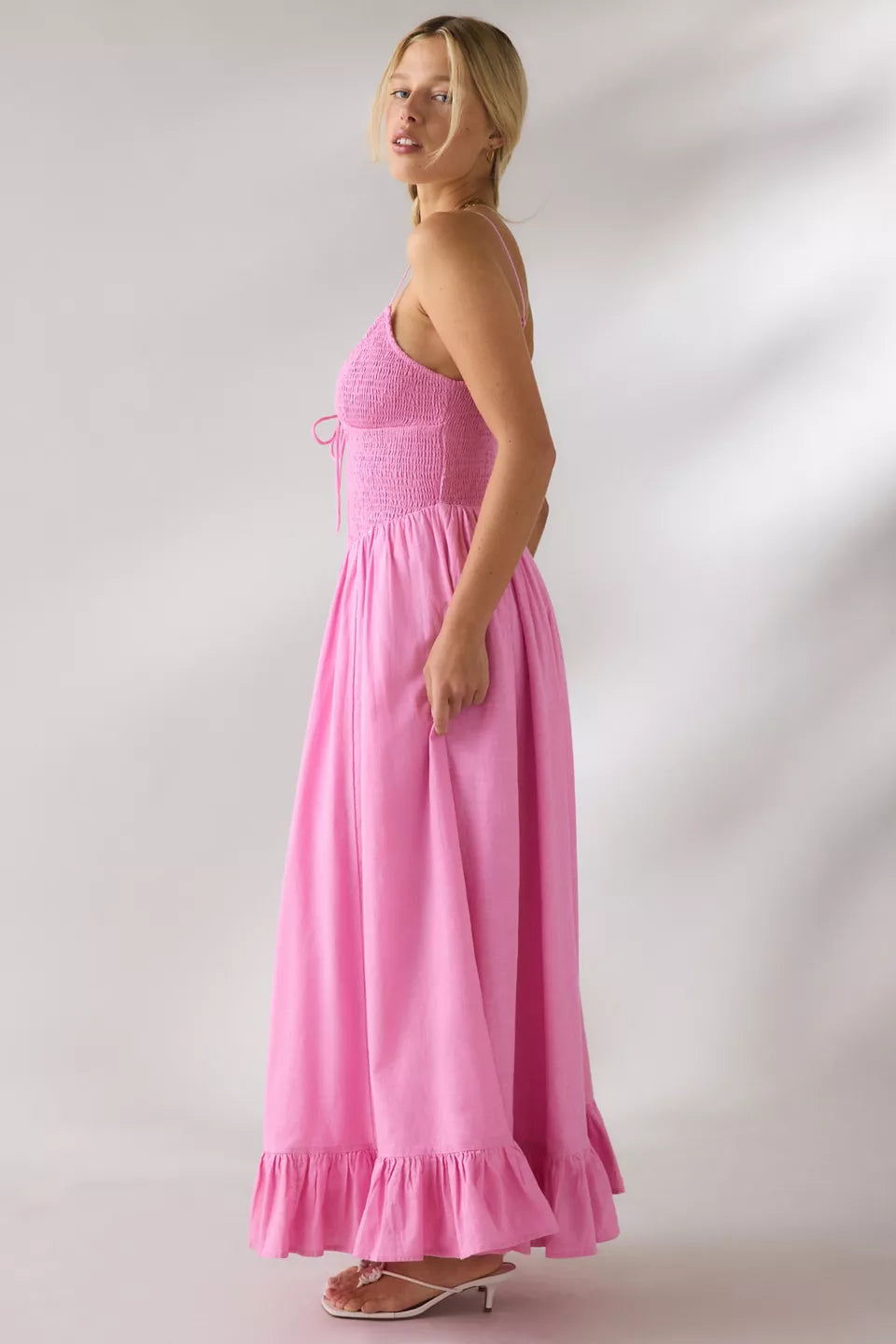 Women's Keepsake Tie-Front Smocked Cotton Maxi Dress