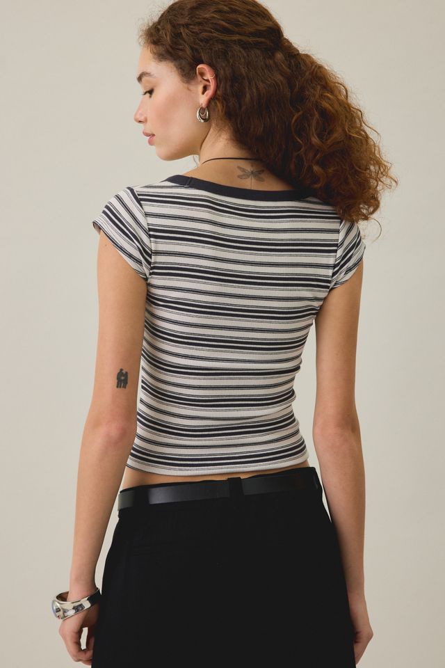 BDG Women's Off-Duty Ribbed Scoop Neck Short Sleeve Tee