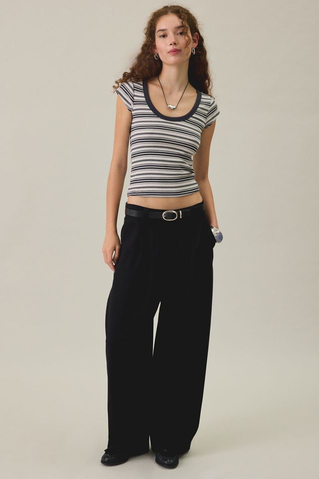 BDG Women's Off-Duty Ribbed Scoop Neck Short Sleeve Tee
