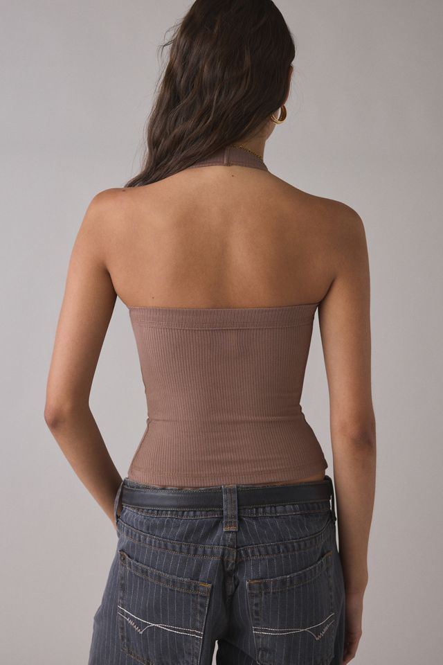BDG Women's Nova Ribbed Knit Cropped Halter Top