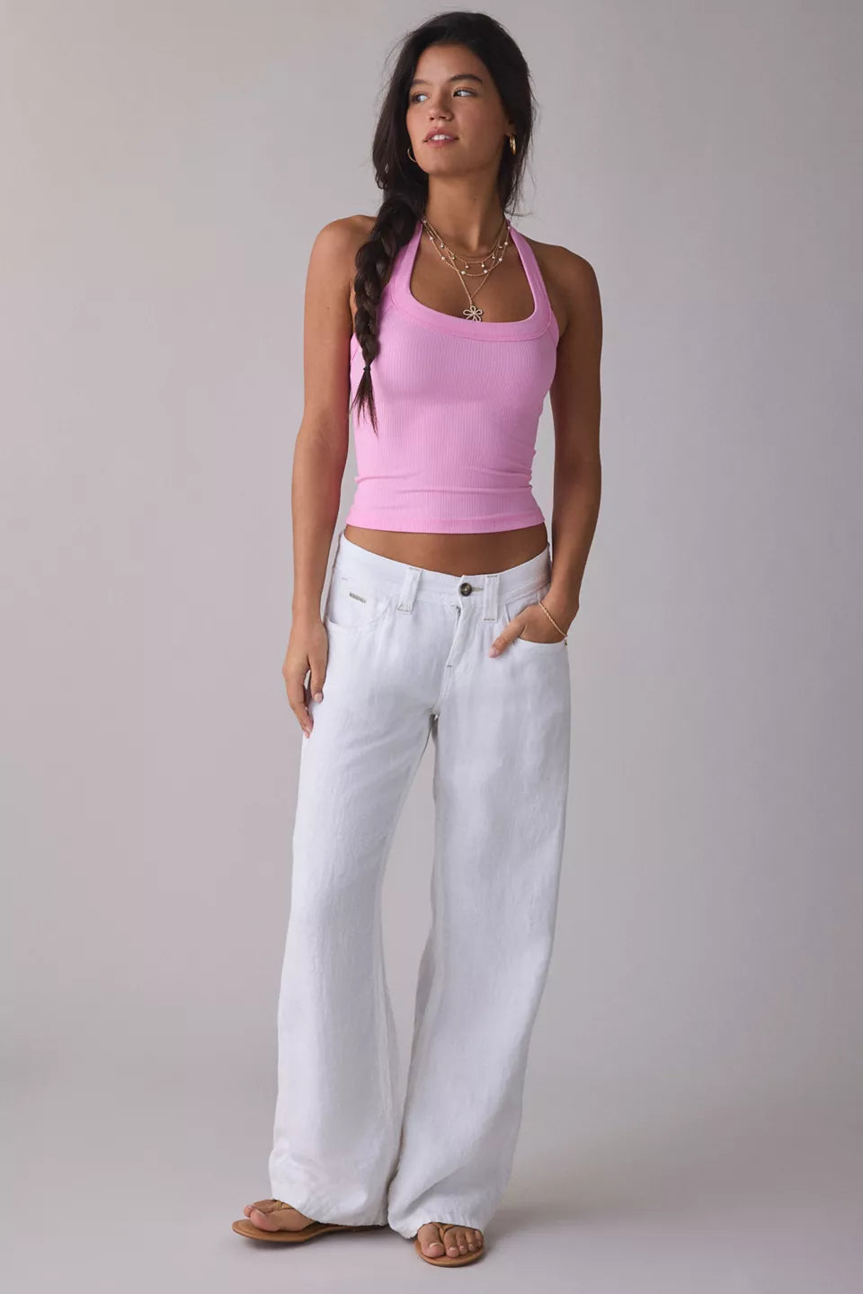 Women's Nova Ribbed Knit Cropped Halter Top