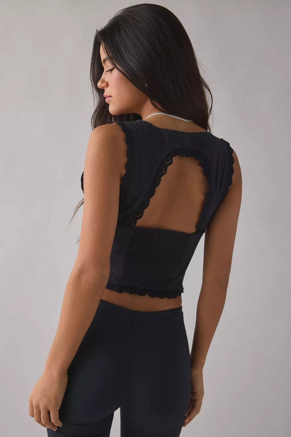Women's It's A Vibe Eyelet Lace Trim Corset Tank Top