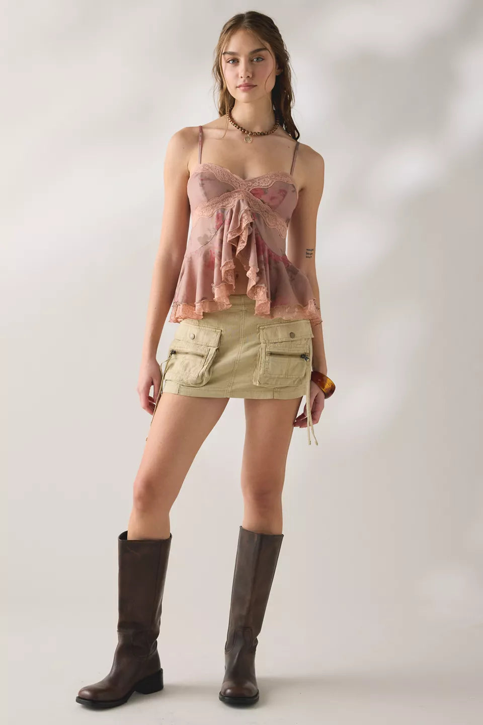Women's Ella Flyaway Ruffle Lace Trim Cami
