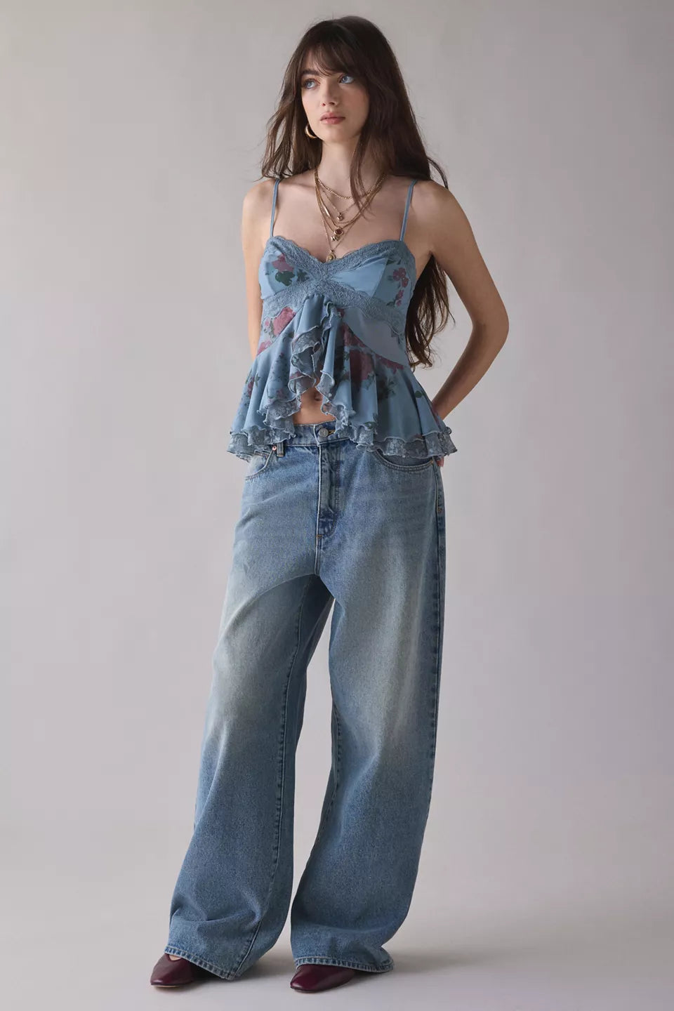 Kimchi Blue Women's Ella Flyaway Ruffle Lace Trim Cami
