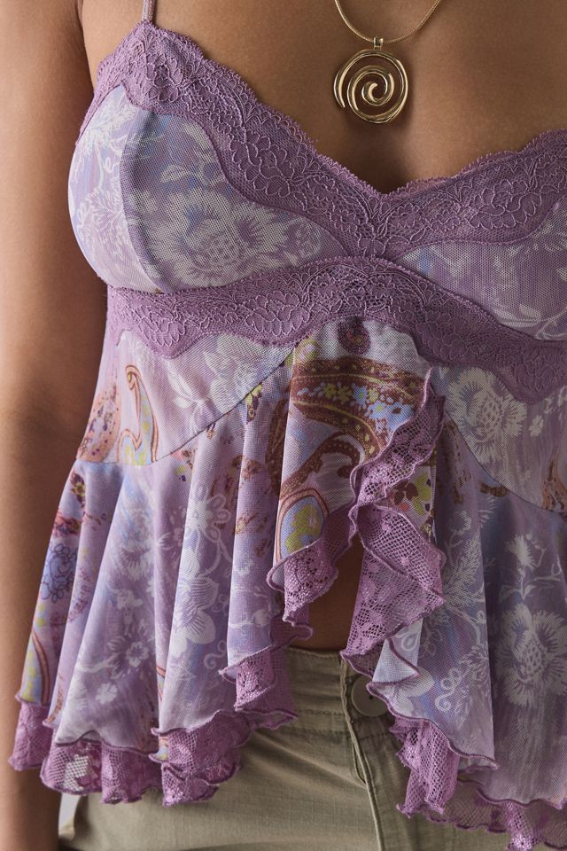 Kimchi Blue Women's Ella Flyaway Ruffle Lace Trim Cami
