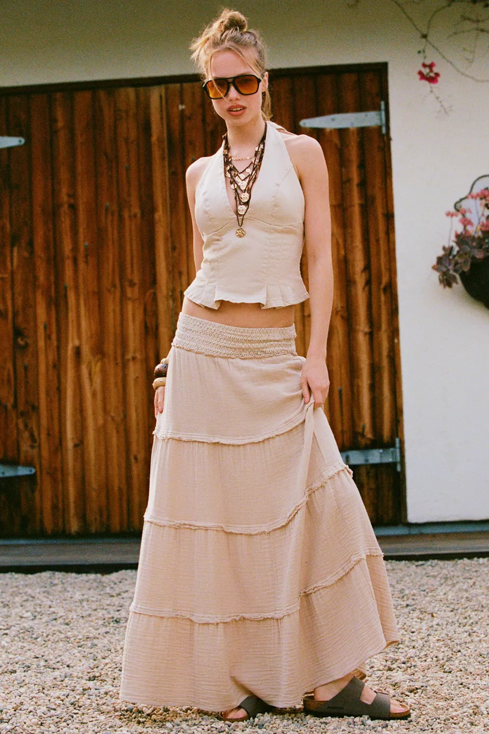 Women's On My Mind Smocked Waist Tiered Maxi Skirt