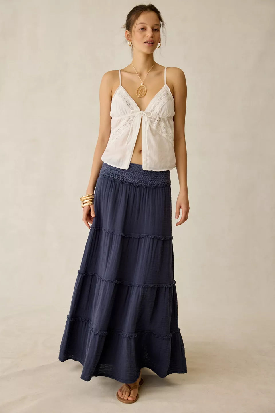 Women's On My Mind Smocked Waist Tiered Maxi Skirt