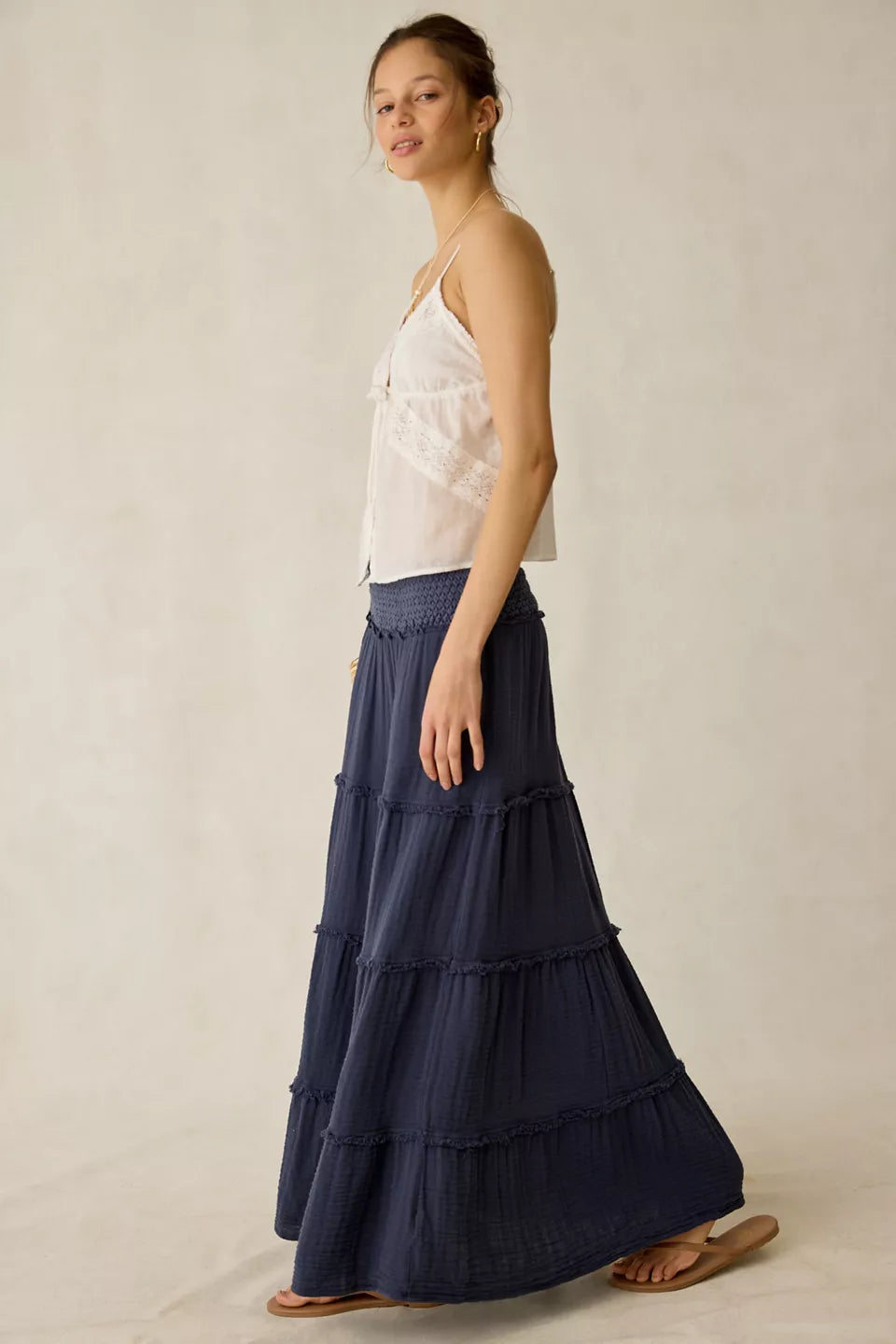 Women's On My Mind Smocked Waist Tiered Maxi Skirt