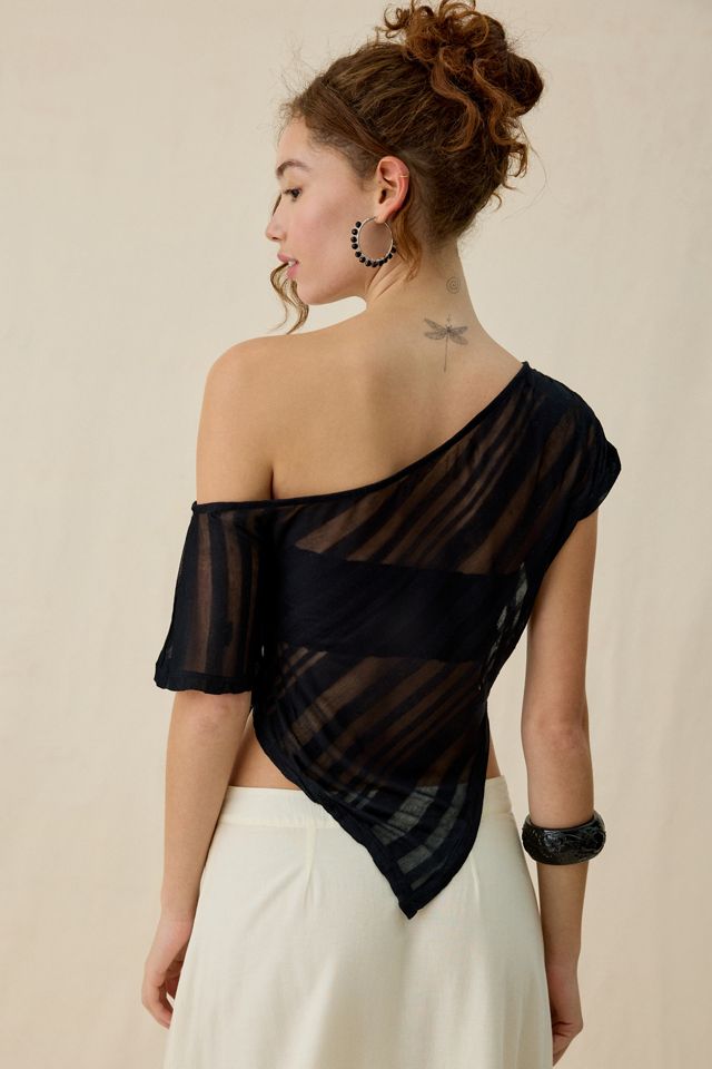 Urban Outfitters Bia Sheer Stripe Asymmetric Off-The-Shoulder Poncho