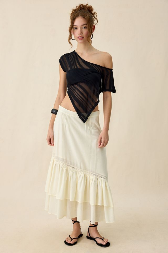 Urban Outfitters Bia Sheer Stripe Asymmetric Off-The-Shoulder Poncho