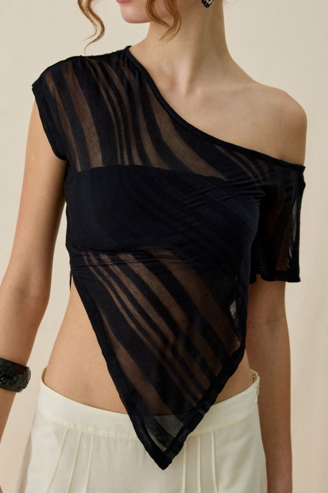 Urban Outfitters Bia Sheer Stripe Asymmetric Off-The-Shoulder Poncho