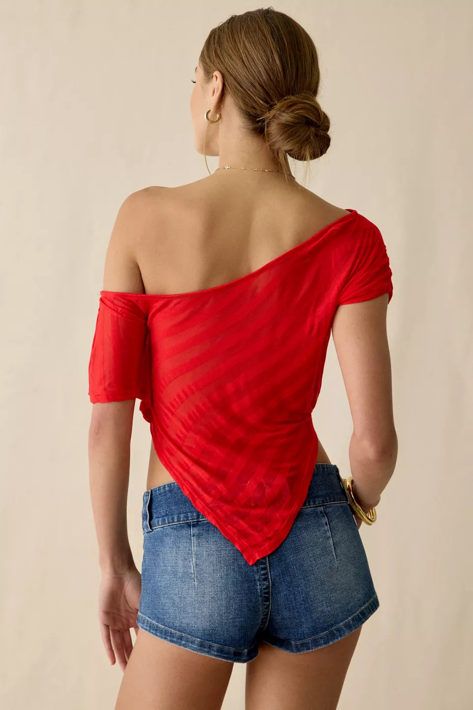 Women's Bia Sheer Stripe Asymmetric Off-The-Shoulder Poncho