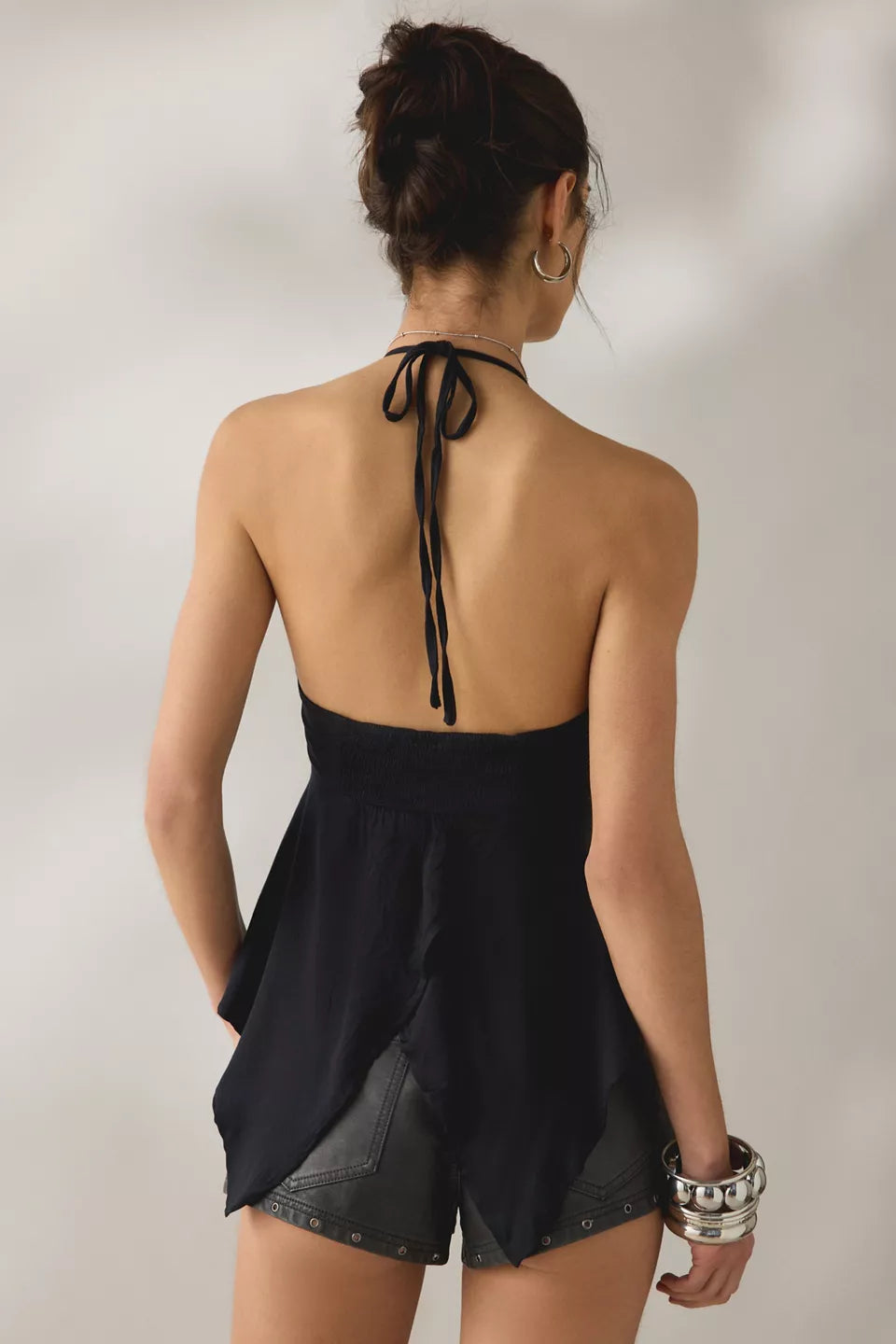 Women's Leila Tie-Front Flyaway Hanky Hem Halter Top