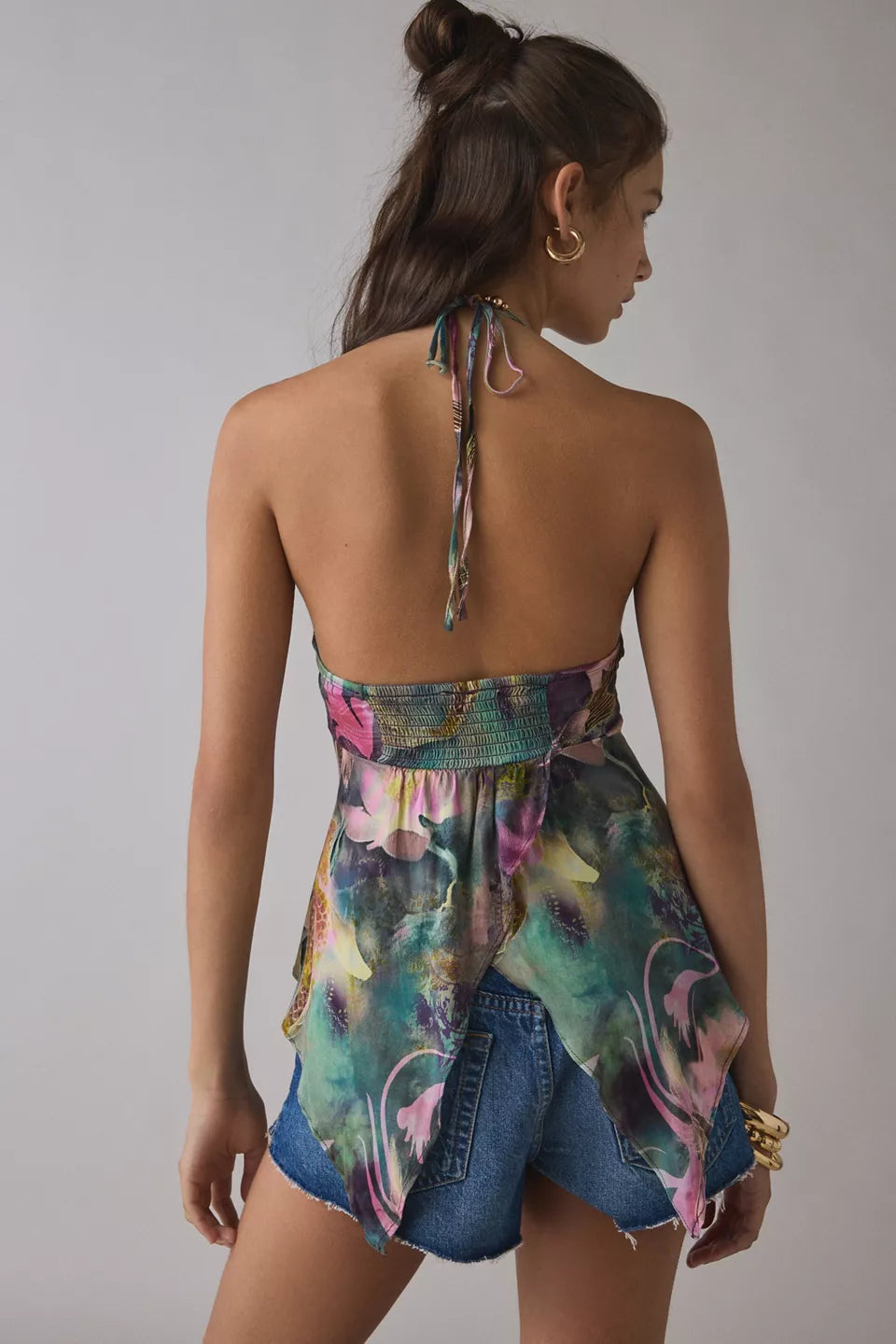 Women's Leila Tie-Front Flyaway Hanky Hem Halter Top