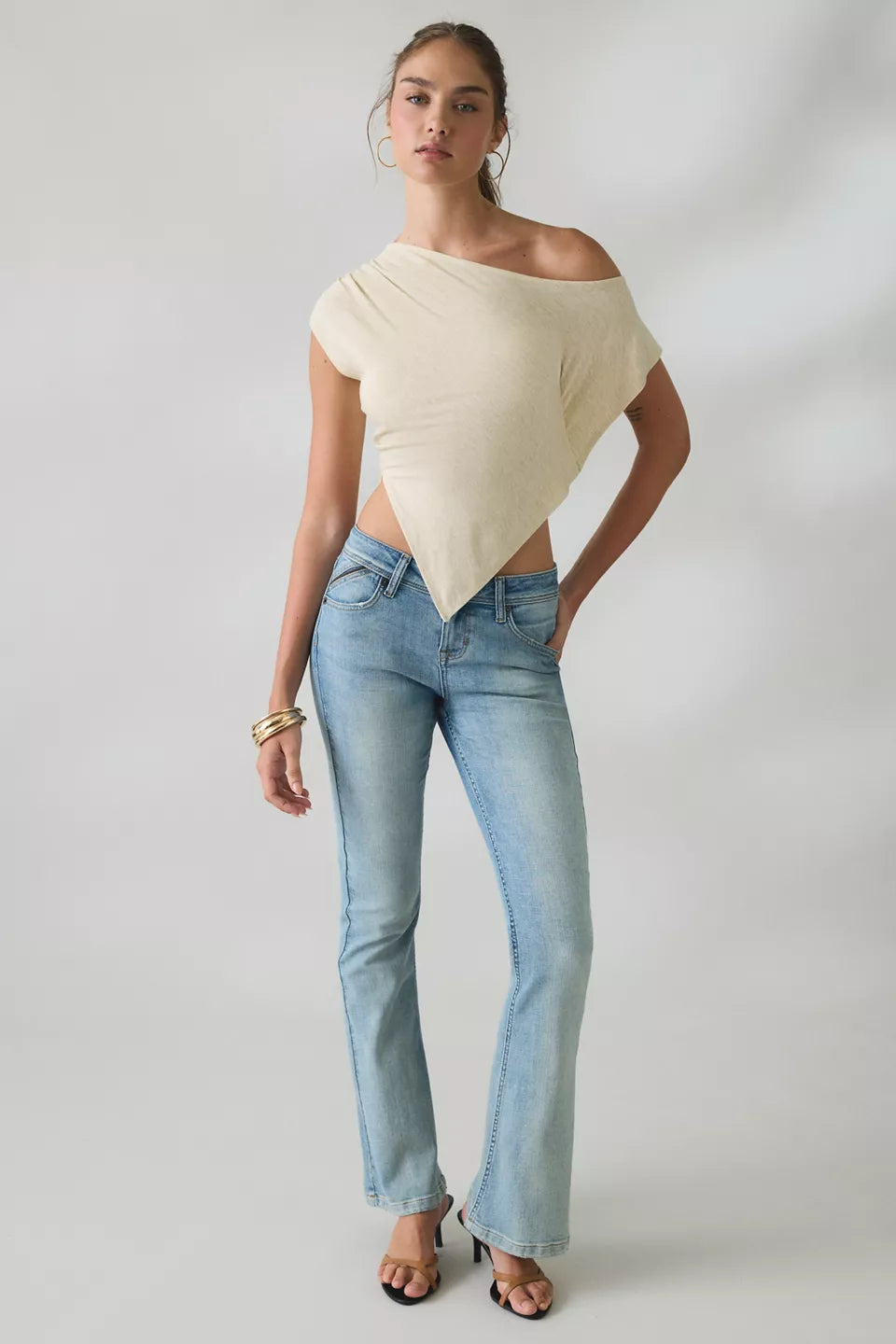 Urban Outfitters Women's Bia Jersey Knit Asymmetric Off-The-Shoulder Poncho