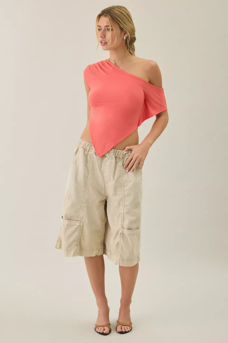 Urban Outfitters Women's Bia Jersey Knit Asymmetric Off-The-Shoulder Poncho