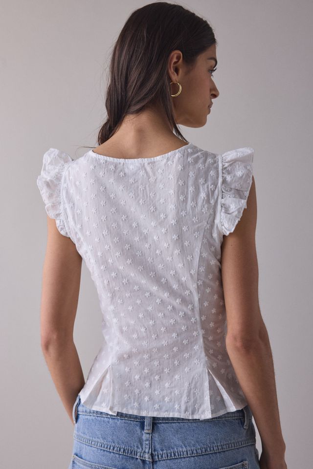 Kimchi Blue Women's Aurelia Lace Trim Flutter Sleeve Blouse